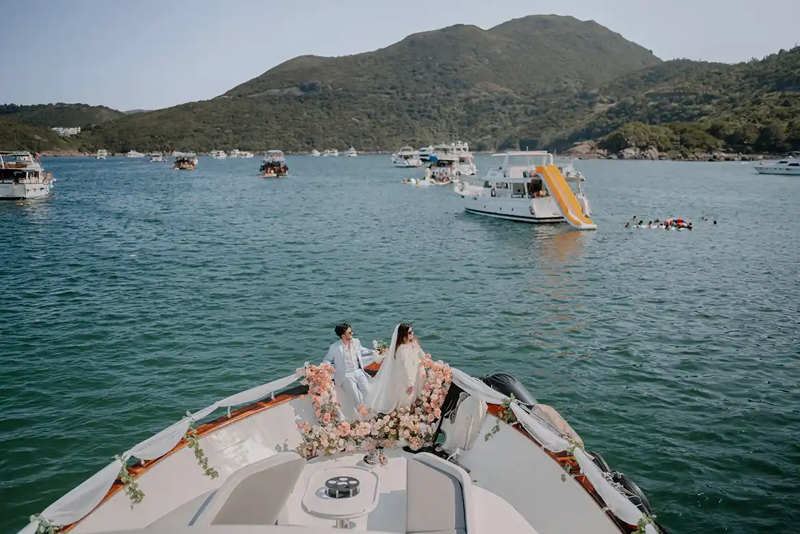 A romantic portrait from Mughees and Dania's destination wedding in Hong Kong.